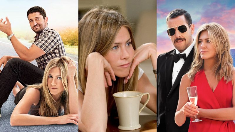 Filmes com Jennifer Aniston Imagem mostra cartazes de filmes estrelados pela atriz Jennifer Aniston para ilustrar a matéria com os melhores filmes de comédia romântica com Jennifer Aniston.