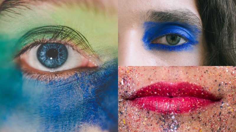 Maquiagens podem ser utilizadas por pessoas andróginas para se expressar Imagens de olhos pintados de azul e uma boca maquiada com batom rosa e brilhos para ilustrar a matéria sobre o que significa se identificar como uma pessoa andrógina.