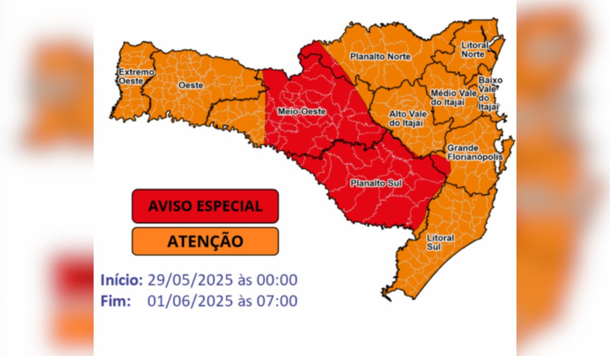 Defesa Civil emitiu alerta vermelho para parte de SC - Defesa Civil/Divulgação/ND