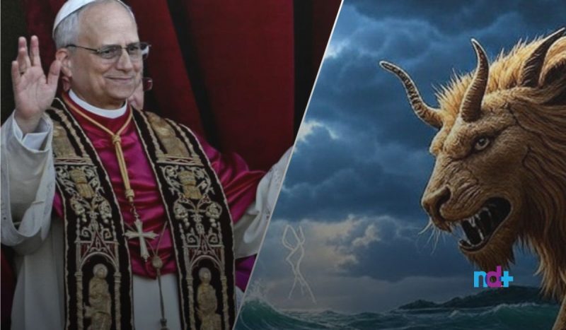 Foto do Papa Leão XIV e foto gerada por IA da besta com cabeça de leão Escolha de Leão XIV resgatou a Profecia do Apocalipse 13 nas redes sociais