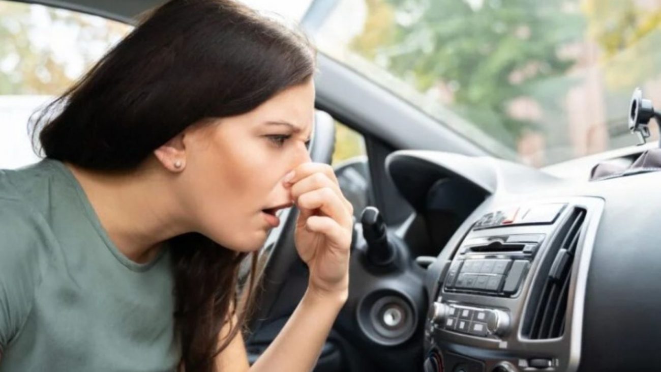 na foto aparece uma mulher segurando forte o nariz e não aguenta o cheiro do ar-condicionado do carro na foto aparece uma mulher segurando forte o nariz e não aguenta o cheiro do ar-condicionado do carro