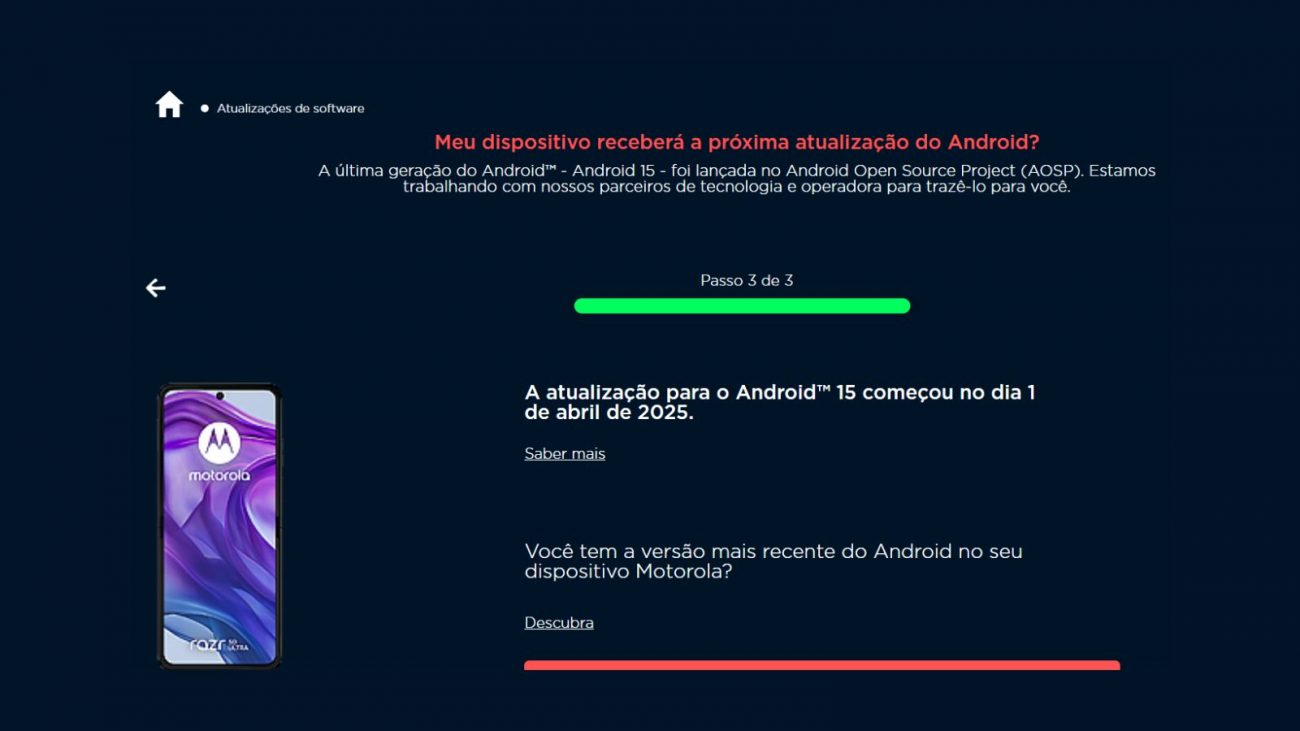 Veja se o seu dispositivo receberá a última atualização do Android.  - Support Motorola/Reprodução/ND