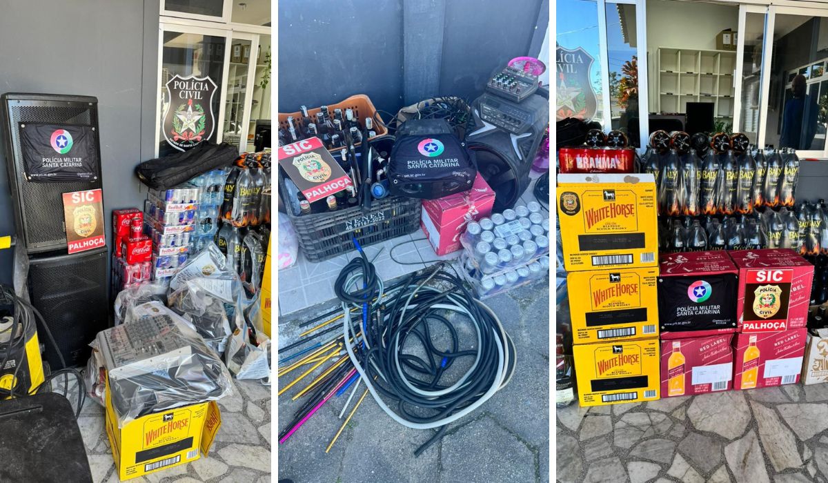 Estrutura de bailes clandestinos &eacute; desmontada na comunidade Frei Dami&atilde;o, na Grande Florian&oacute;polis – Foto: Divulga&ccedil;&atilde;o/PMSC/ND