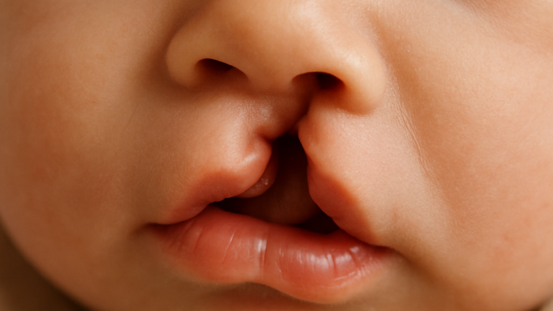 Bebê com lábio leporino Bebê com lábio leporino