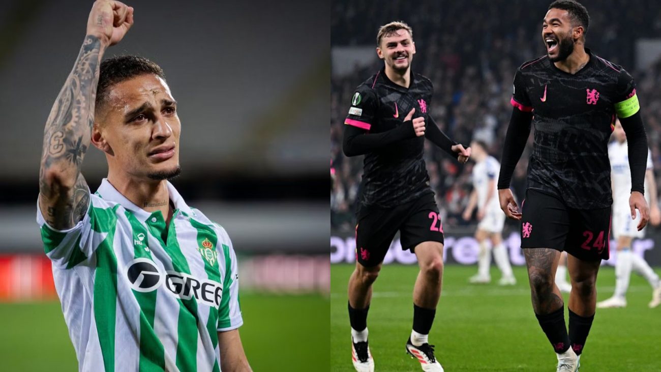 Betis x Chelsea Antony, do Betis, e Reece James e Dewsbury-Hall, do Chelsea