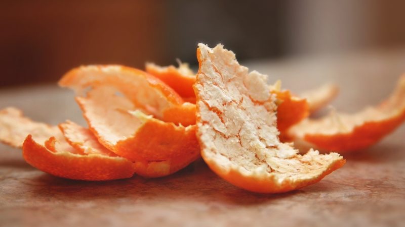 Cascas de laranja Imagem de cascas de laranja em cima de bancada