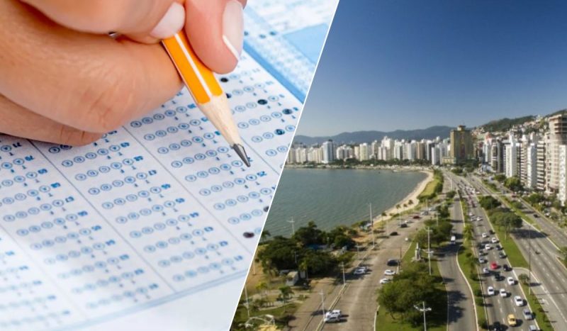 Fotos de um cartão resposta e de Florianópolis Inscrições para o concurso público para Auditor Fiscal fica aberto até o dia 19 de maio