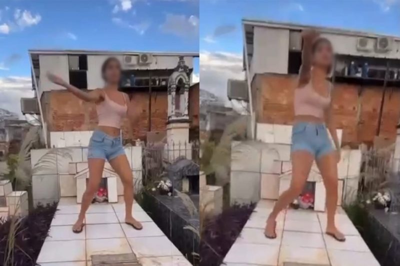 Jovem gravou dancinha em cima de túmulo em Goiás - Foto: Reprodução/Redes sociais/ND Jovem gravou dancinha em cima de túmulo em Goiás - Foto: Reprodução/Redes sociais/ND