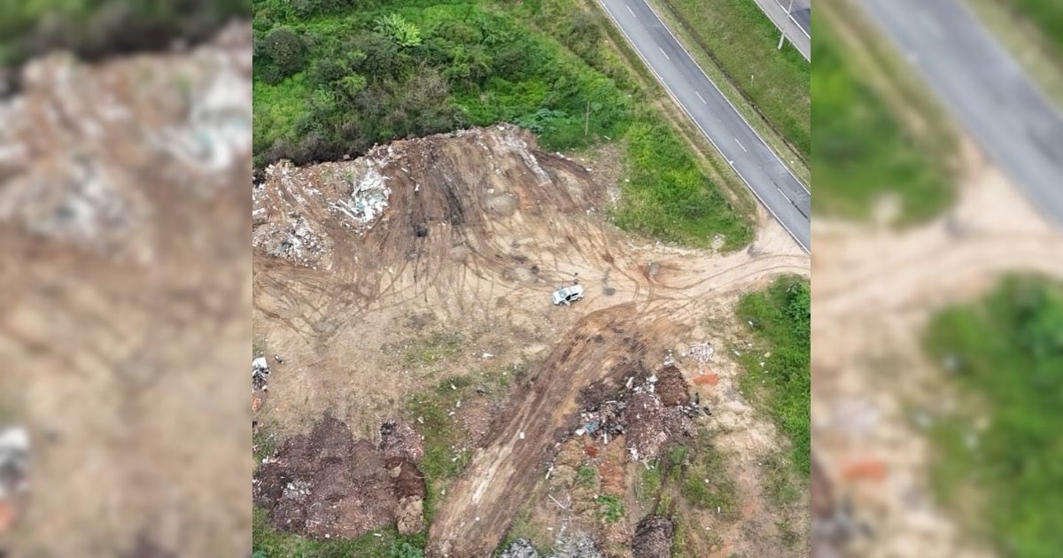 Crime ambiental identificado em local de descarte irregular às margens da BR-101, em Sangão