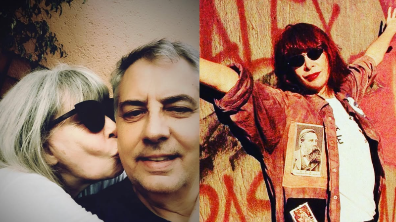 Rita Lee e o marido, à esquerda; Rita Lee posa para foto, à direita