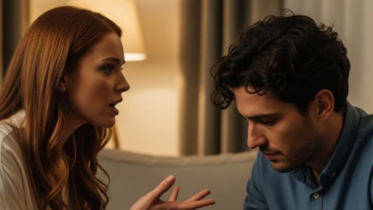 na foto aparece um homem que tenta ficar calado durante discussão ao ser confrontado por sua mulher na foto aparece um homem que tenta ficar calado durante discussão ao ser confrontado por sua mulher