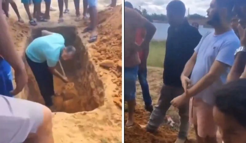 Coveiro alegou que o barro estava duro e ele não possuía as ferramentas necessárias Coveiro alegou que o barro estava duro e ele não possuía as ferramentas necessárias para finalizar a cova