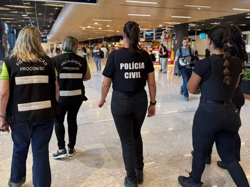 Vistoria do Procon-SC no saguão do aeroporto de Florianópolis