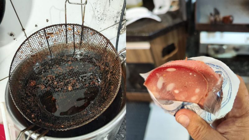 Fotos mostram comida estragada e fritadeira suja flagrados em padaria
