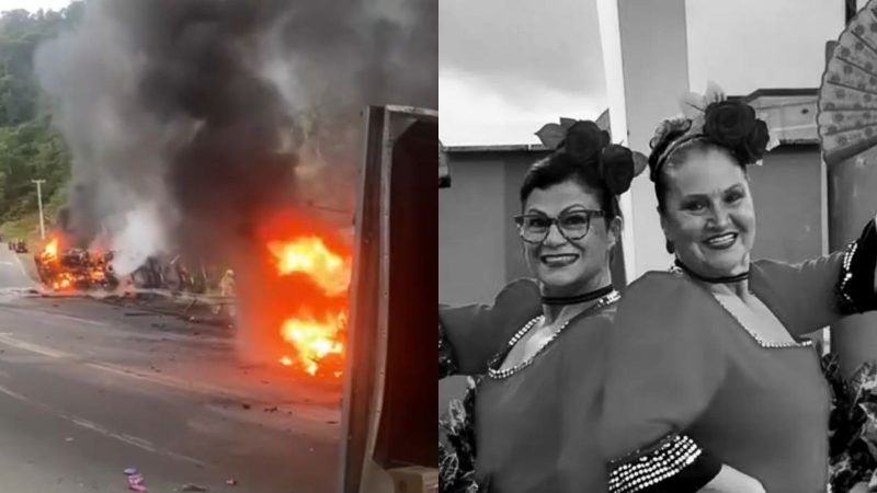 Heliane Cagnin Quevedo e Stela Maris Imagens mostram detalhes da tragédia na BR-280 que matou duas idosas em SC. Na primeira imagem aparece uma fumaça preta e os veículos envolvidos no acidente pegando fogo. Na segunda foto aparecem as duas idosas que morreram, Heliane Cagnin Quevedo e Stela Maris, em uma foto em preto e branco do grupo de dança que faziam parte
