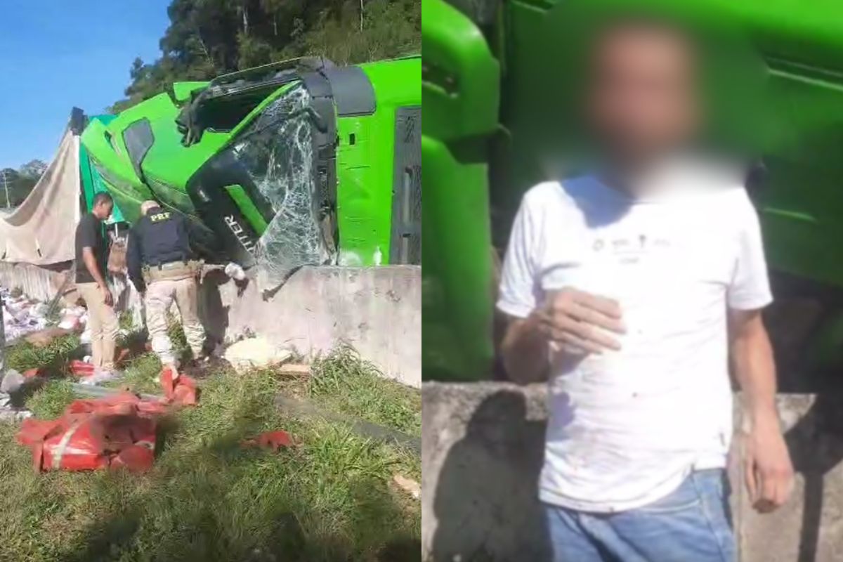 Motorista tomba caminhão em rodovia e é preso; 'tô mal'