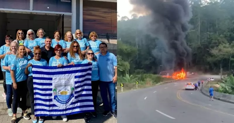 Micro-ônibus que levava idosos para competição pega fogo após grave acidente na Serra de Corupá Micro-ônibus que levava idosos para competição pega fogo após grave acidente na Serra de Corupá