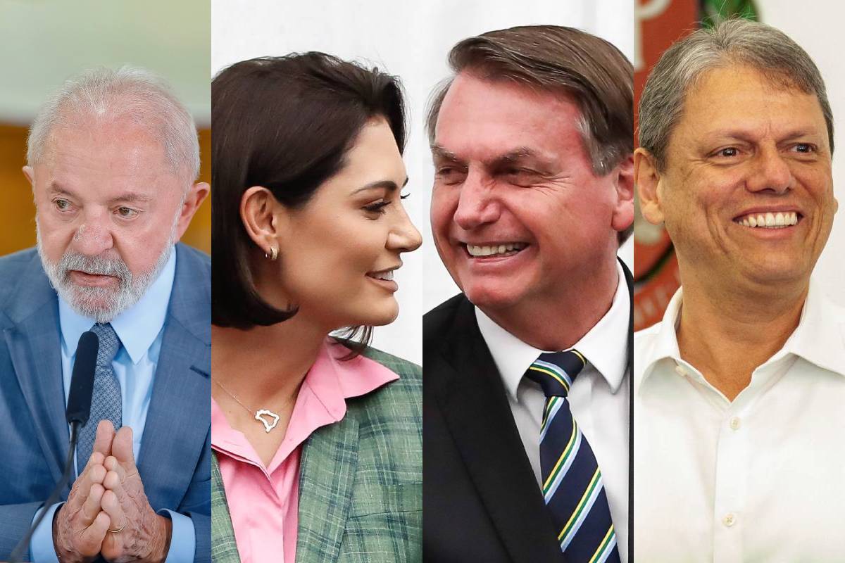 Pesquisa eleitoral Genial/Quaest simula Lula contra Michelle, Bolsonaro e Tarcísio para as eleições 2026 - Foto: Montagem sobre fotos de Ricardo Stuckert/PR/ND, Mônica Andrade/Governo SP/ND e Alan Santos/PR/ND