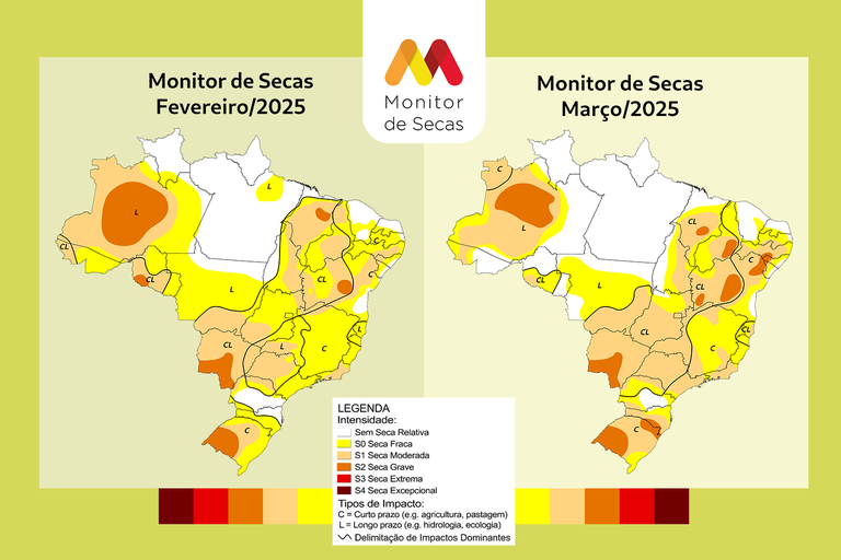 Mapa da seca no Brasil Mapa da seca em fevereiro e março no Brasil