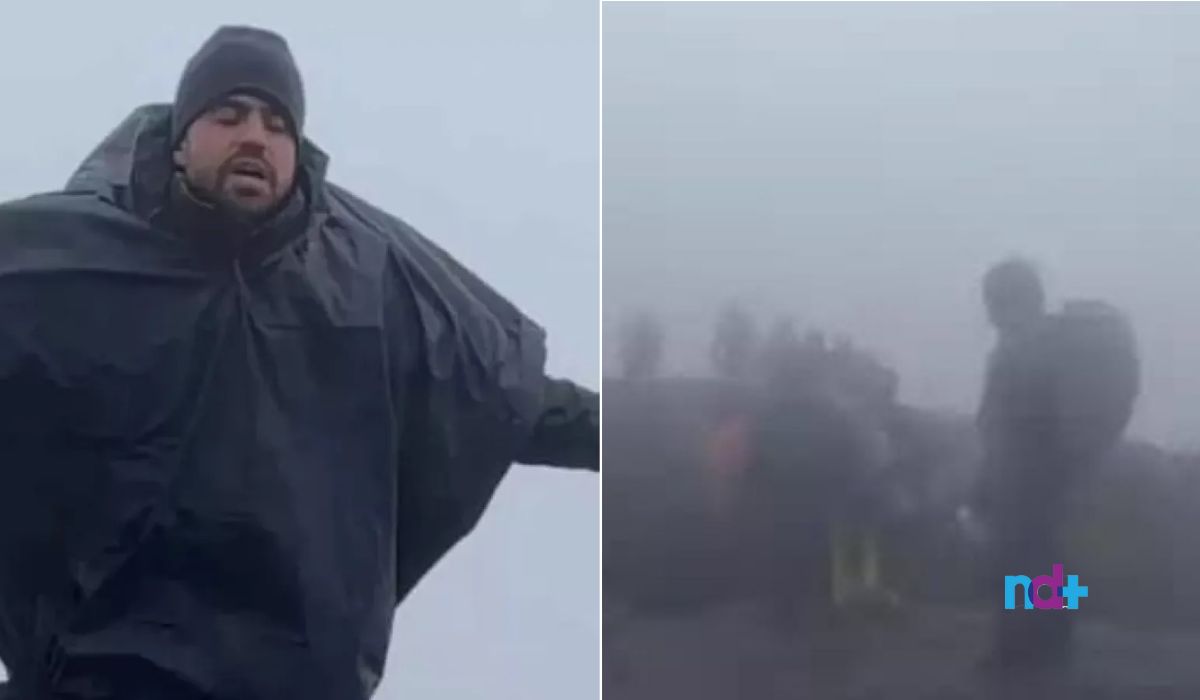 Pablo Marçal e o grupo durante o temporal Temporal deixou grupo preso no alto do cume do Pico dos Marins
