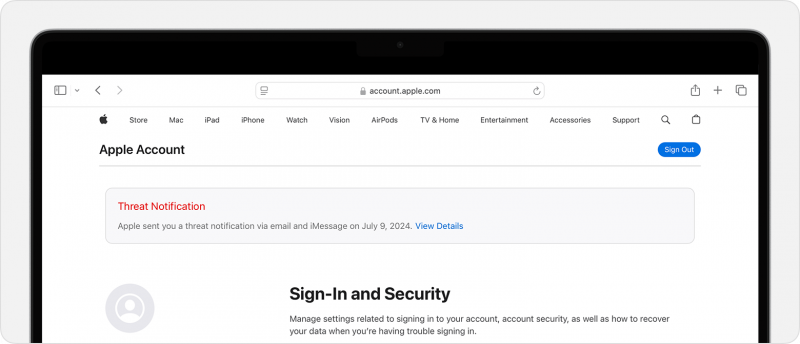 Mensagem no site da Apple 