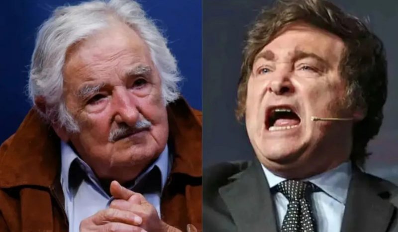 Fotos de Pepe Mujica e Javier Milei Mujica criticou o governo Milei