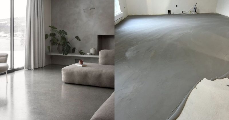 Pisos de cimento Duas imagens de um chão feiro de cimento, para mostrar diferentes formas que esse material fica nos ambientes das casas