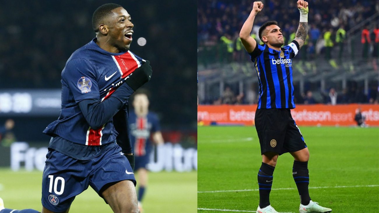 Montagem com Dembélé, do PSG, e Lautaro Martínez, da Inter de Milão