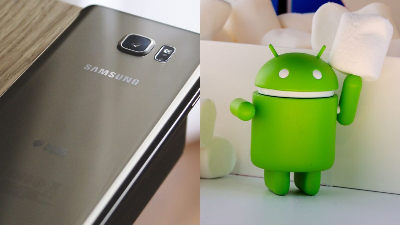 A Samsung utiliza o sistema operacional Android Imagem mostra um celular da marca Samsung virado para baixo em cima de uma mesa. Ao lado, há uma imagem que simboliza o Android 16, sistema operanacional da Linux.