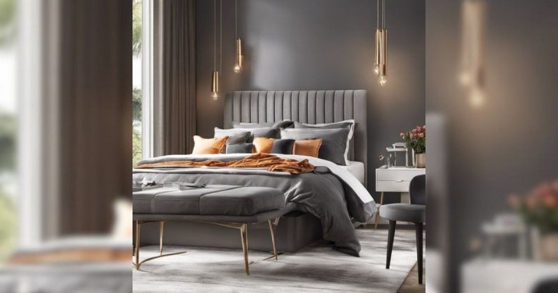 Imagem de um quarto com a parede cinza, para mostrar como essa cor traz tranquilidade 