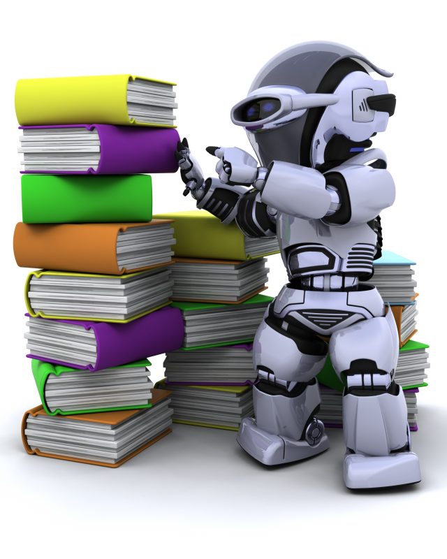 robô com cadernos robô com cadernos de questões sobre IA