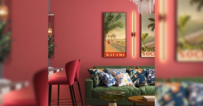 Imagem de uma sala de estar vermelho carmesim, para mostrar como seria um espaço com essa cor 