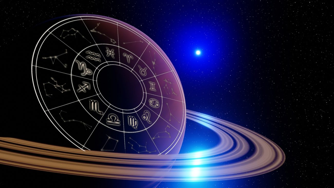 Saturno em Áries Imagem de saturno coberto com mapa astral dos signos