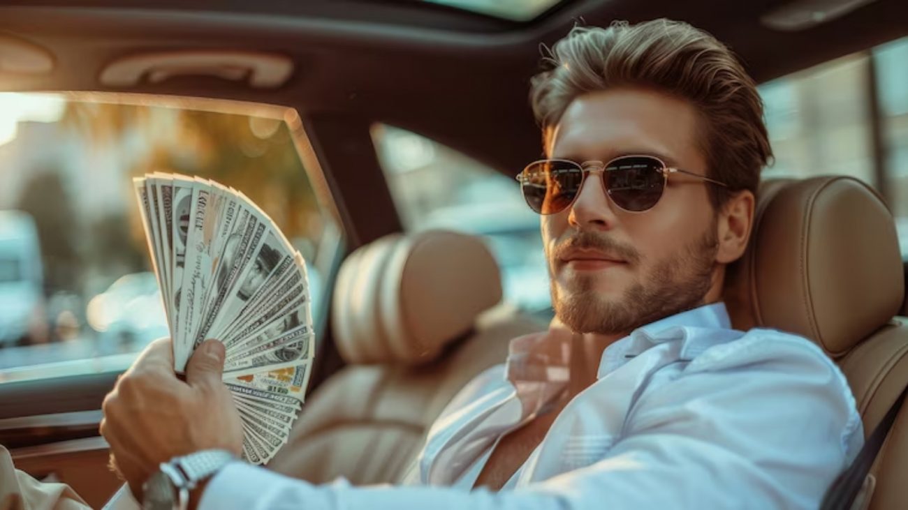 Ganhar dinheiro Pessoa segurando dinheiro dentro de carro luxuoso