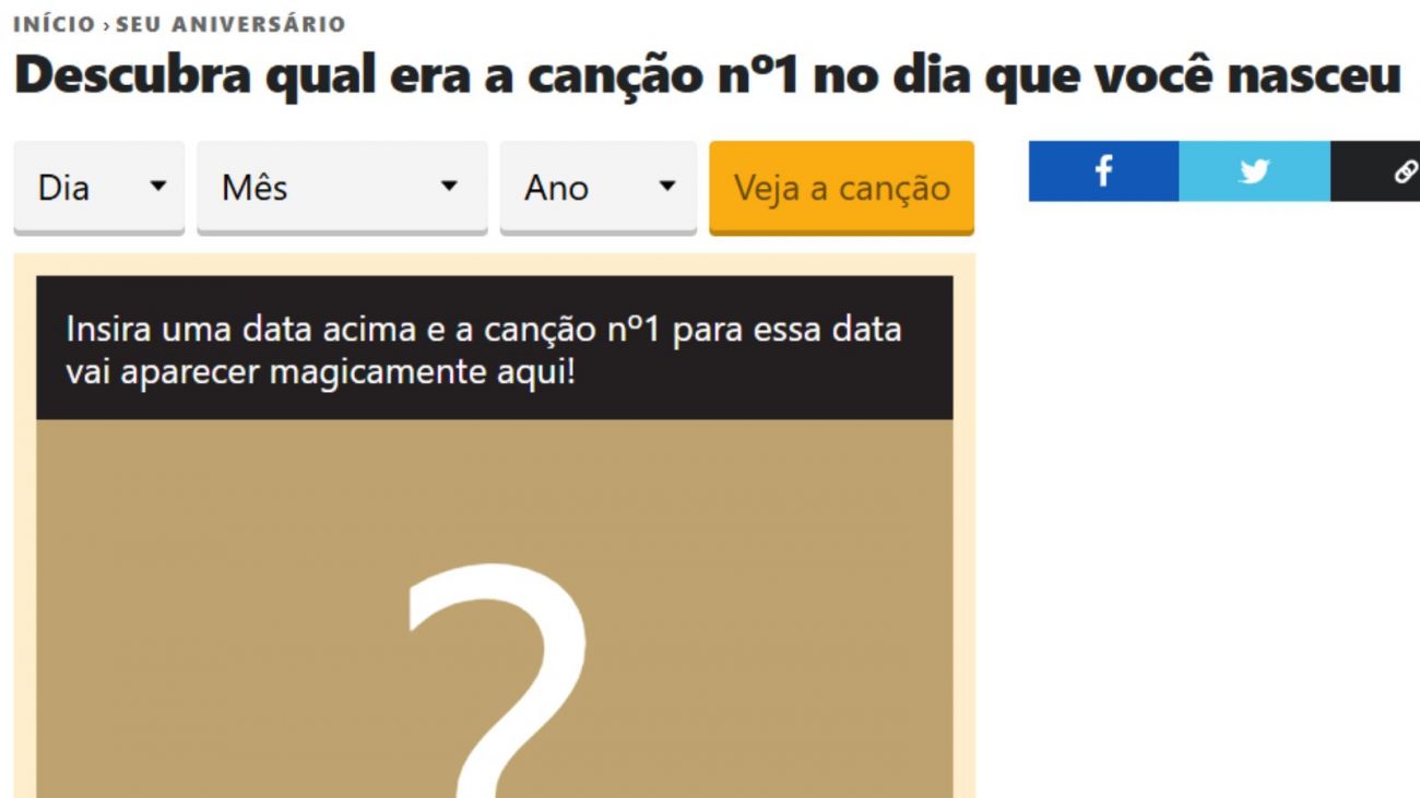 Site mostra qual era a música mais tocada no dia do seu nascimento Site mostra qual era a música mais tocada no dia do seu nascimento