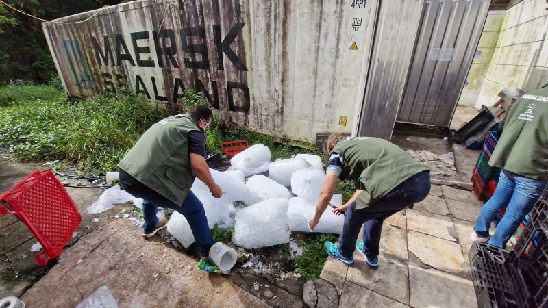 Limpeza em fábrica insalubre Foto mostra fiscais fazendo limpeza em fábrica insalubre