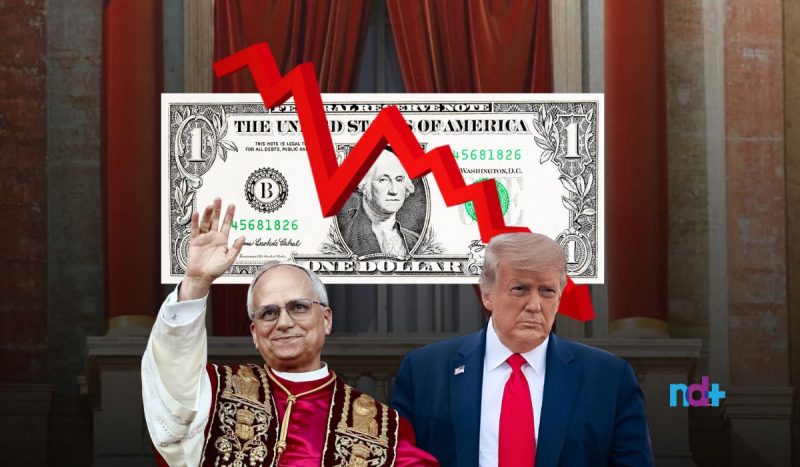 Montagem de Papa Leão XIV e Donald Trump Valor do dólar fechou o dia em queda nesta quinta-feira (8)