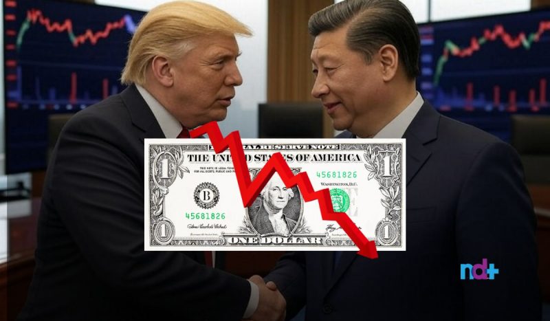 Trump apertando a mão de Xi Jinping Valor do dólar fechou o dia em queda nesta sexta-feira (2)