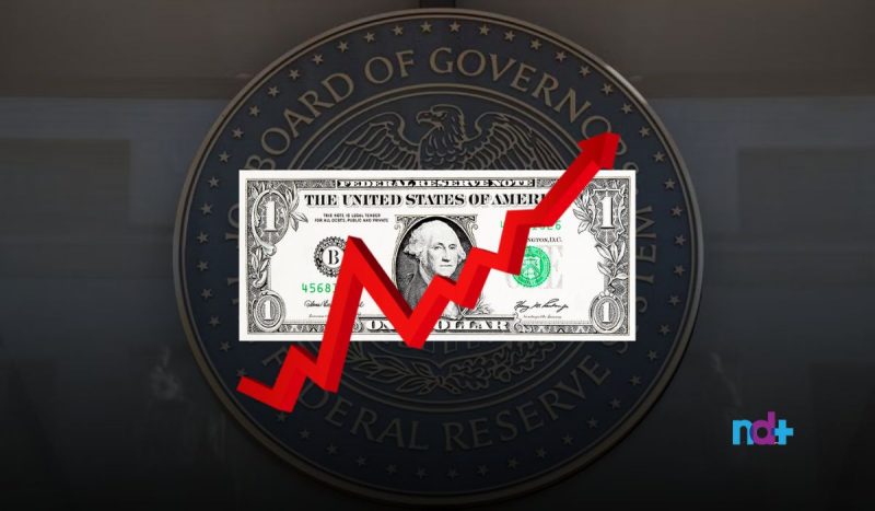 Símbolo do Fed (Federal Reserve) e cédula de dólar Valor do dólar volta a subir nesta quarta-feira (7)