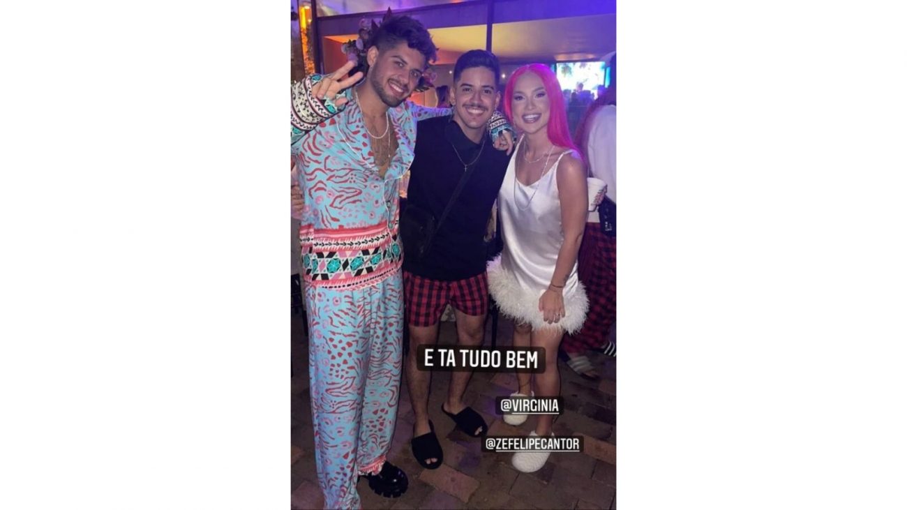 Virginia Fonseca encontrou o ex-namorado Gustavo Alvarenga e tirou foto com o atual, na época, Zé Felipe.  - Reprodução/Redes sociais/ND