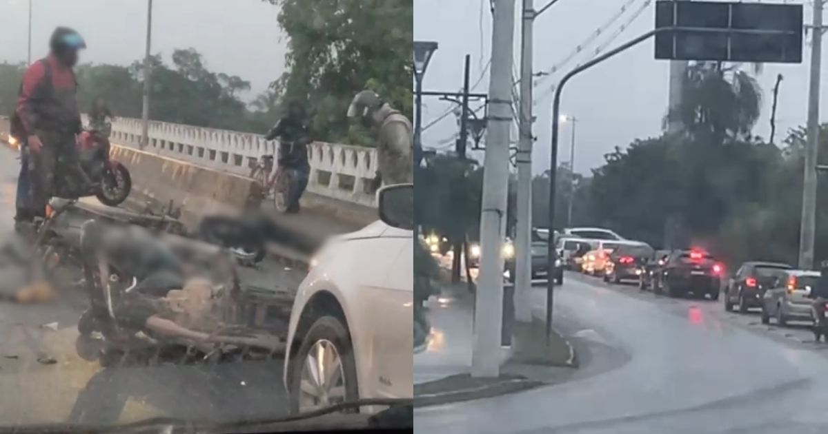 Acidente deixa motociclista gravemente ferido e trava trânsito em ponte de Joinville (SC)