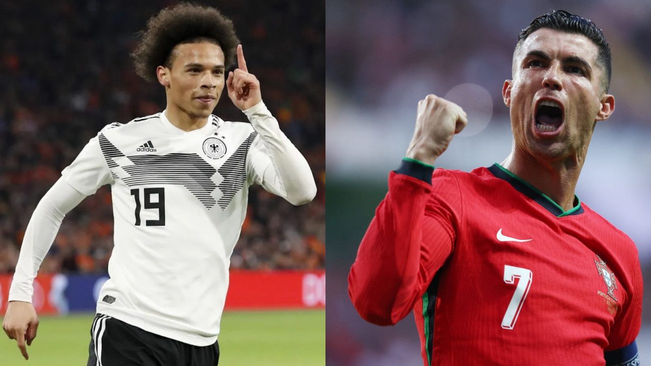 Montagem com Sané, da Alemanha, e Cristiano Rolando, de Portugal