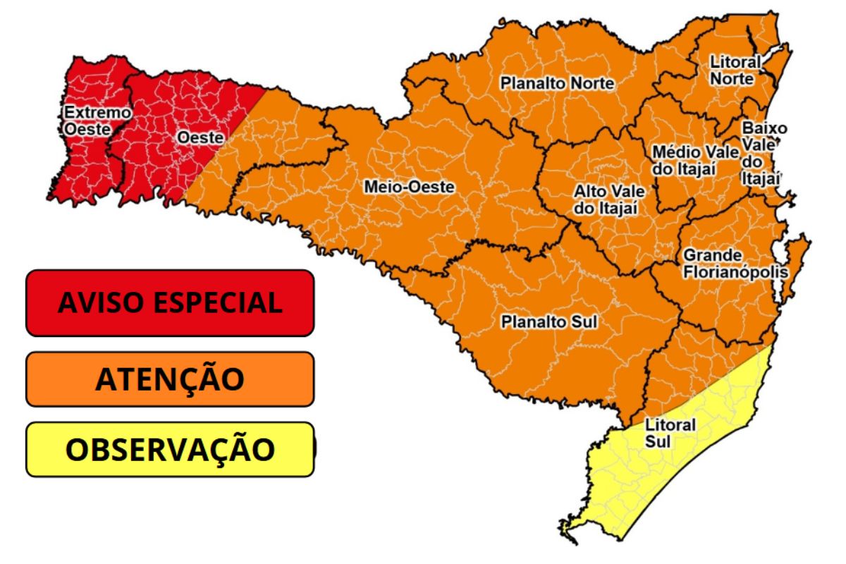 Defesa Civil subiu alerta vermelho para o Oeste e Extremo-Oeste. – Foto: Defesa Civil/ND