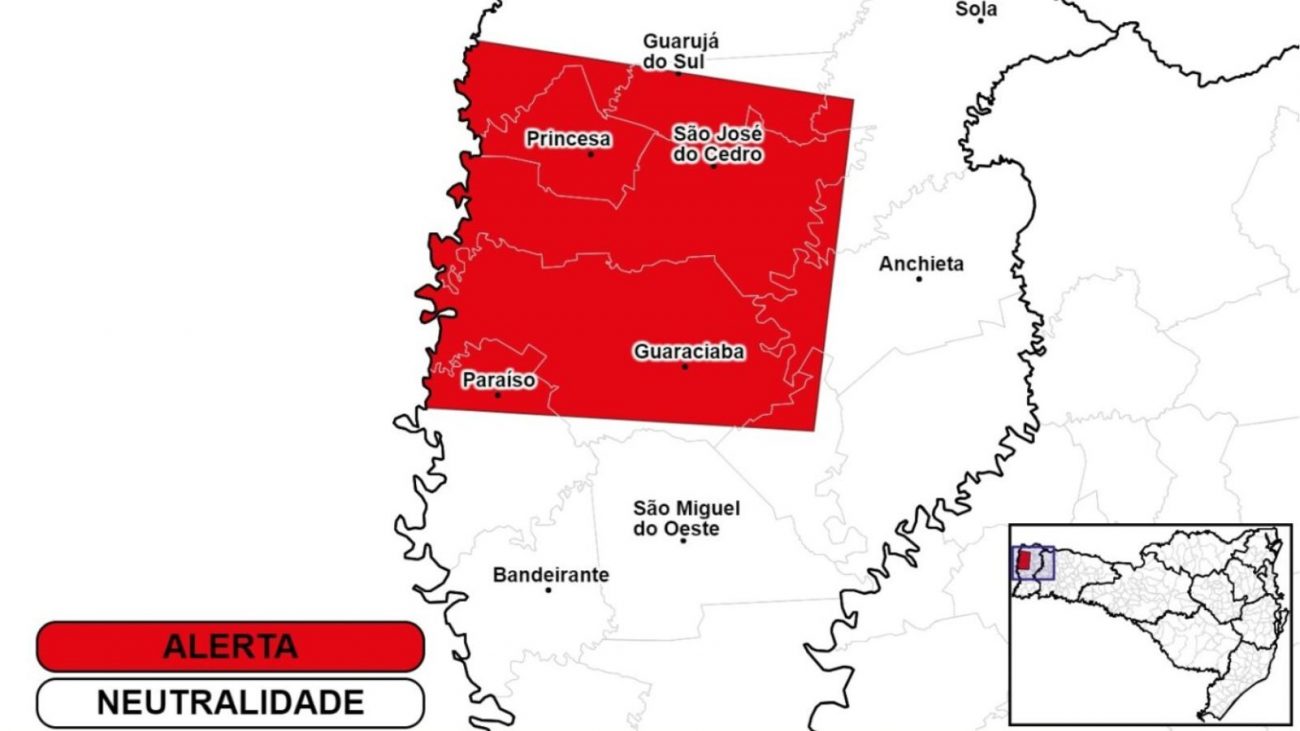 A Defesa Civil de Santa Catarina emitiu alerta vermelho para tempestade severa no Extremo-Oeste