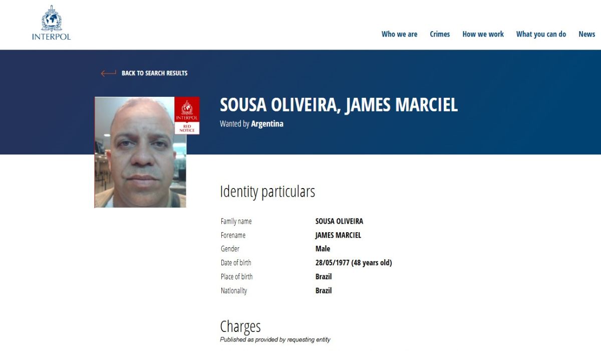 James Marciel de Sousa Oliveira, brasileiro procurado pela interpol