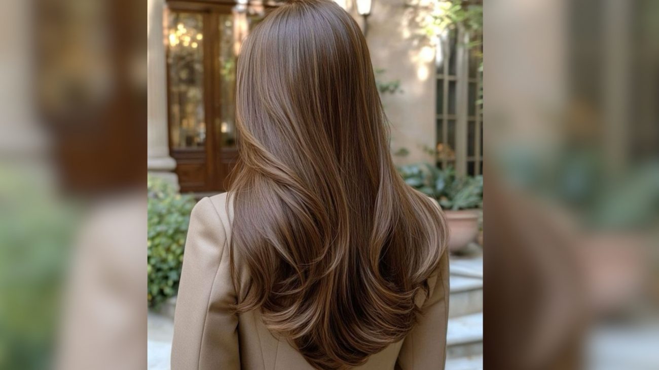 Mulher com o cabelo castanho mel