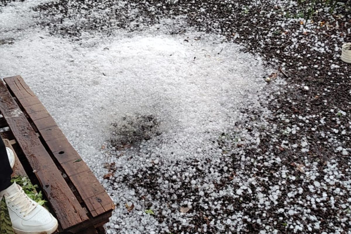 Chuva de granizo surpreende moradores em tr&ecirc;s munic&iacute;pios do Oeste de SC – Foto: Divulga&ccedil;&atilde;o/Internet/ND