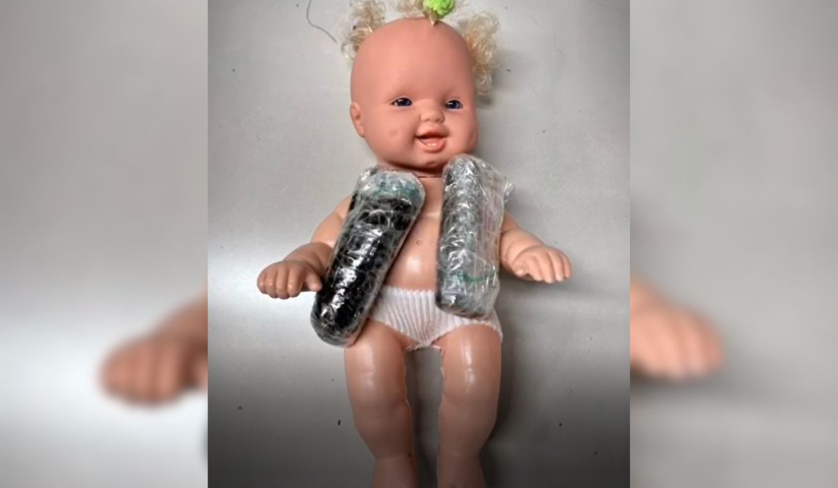 Boneca, enviada como bebê reborn, e porções de drogas