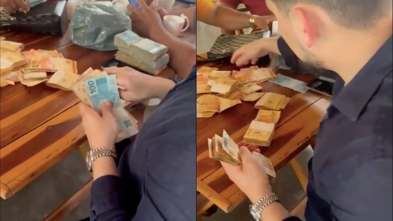 Fotos mostram influenciador investigado contando notas de dinheiro