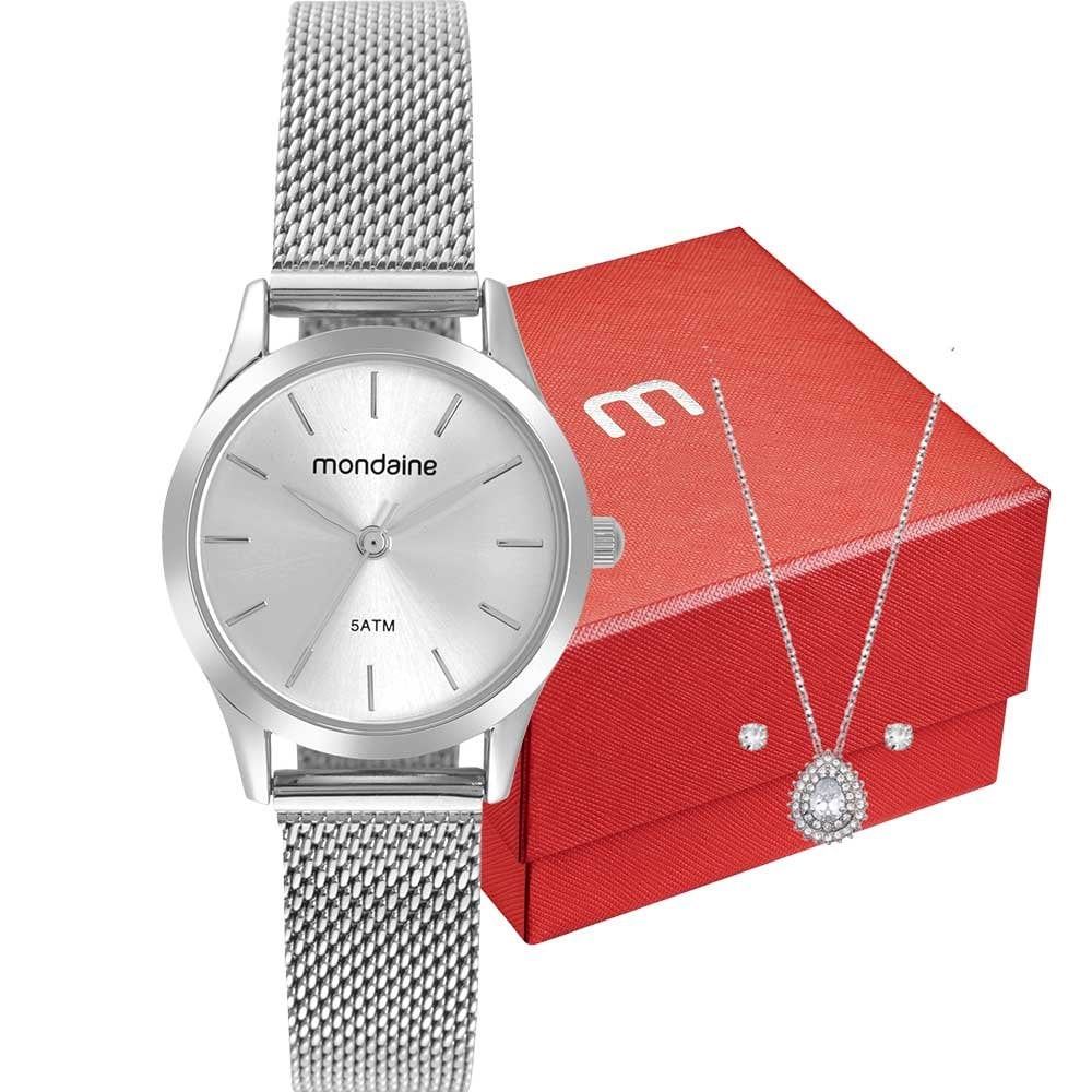 Kit Relógio Mondaine Feminino com Colar e Brincos